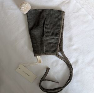 Quincy Mae Green Corduroy Bonnet with Cream Pom Pom